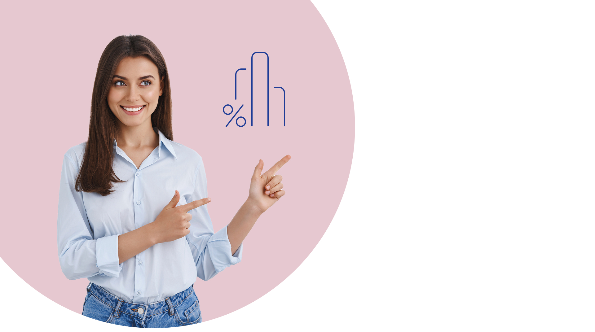 אישה מצביעה על דיאגרמה ואחוזים